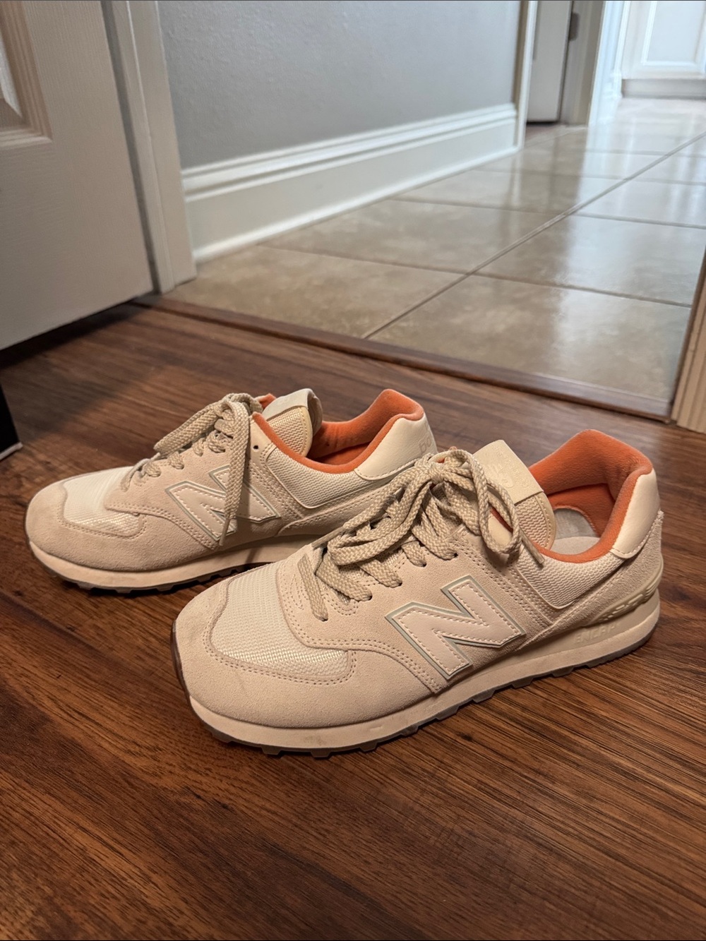 New Balance Women’s Cream Sneakers with Orange Interior
